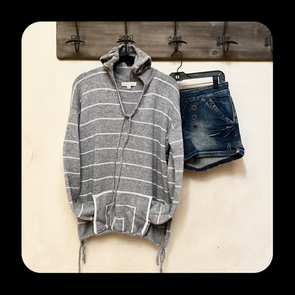 lovestitch Tops - 🪶3/$50 Baja LOVESTITCH Grey Striped Kangaroo Pocket SideTassel Hooded Sweater-S